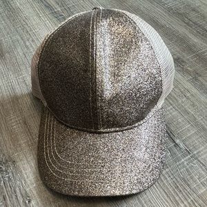 C.C. gold glitter trucker hat